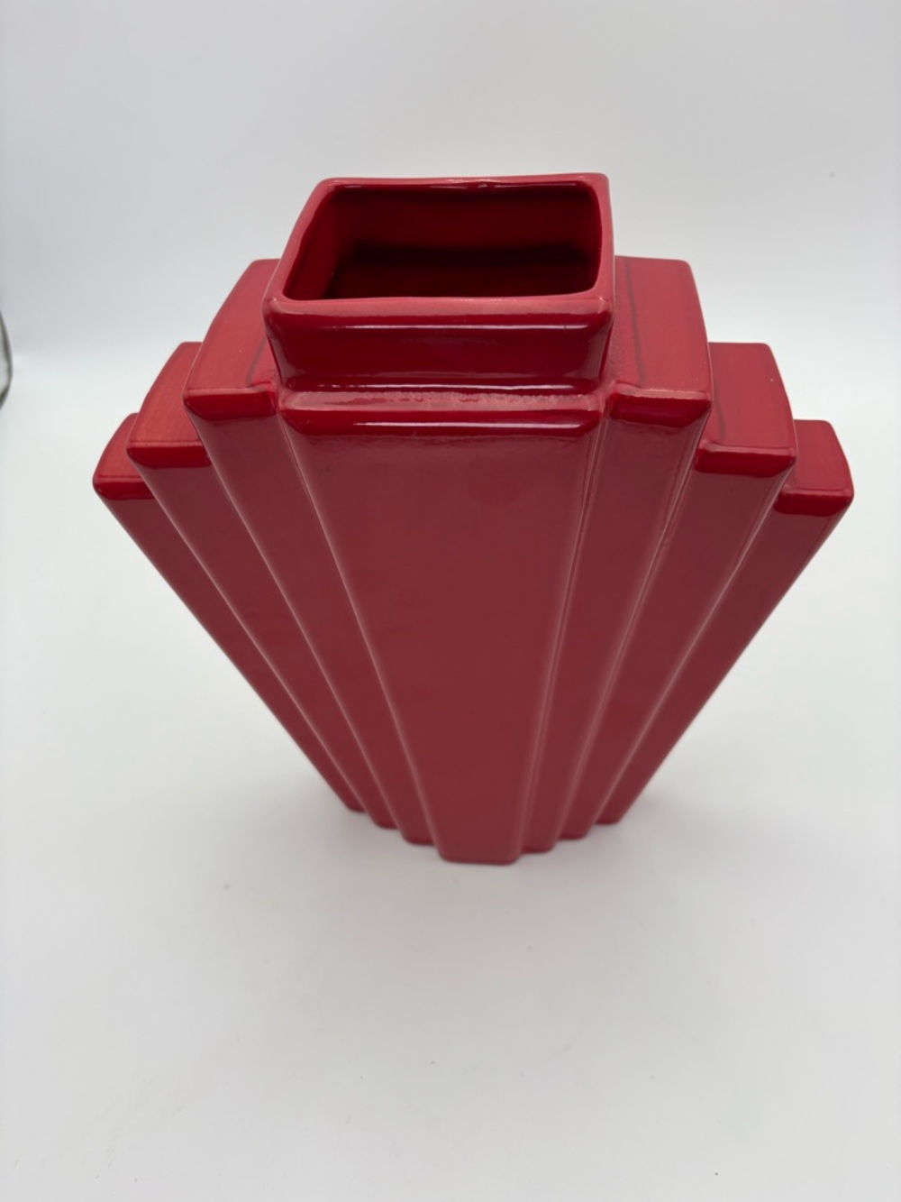 Vintage 80s Red Art Deco Ceramic Vase - Statement Piece - Picture 3 of 16